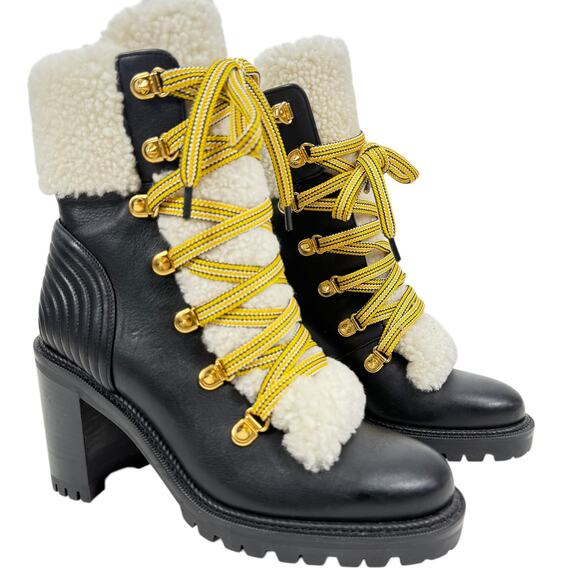 Christian Louboutin Yetita Shearling Leather Hiking Boots Black Size 36.5 - Picture 2 of 11